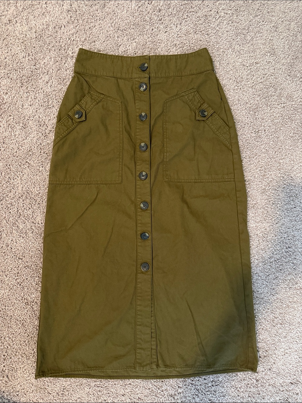 Maeve by Anthropologie Olive Button-Front Utility Midi Skirt